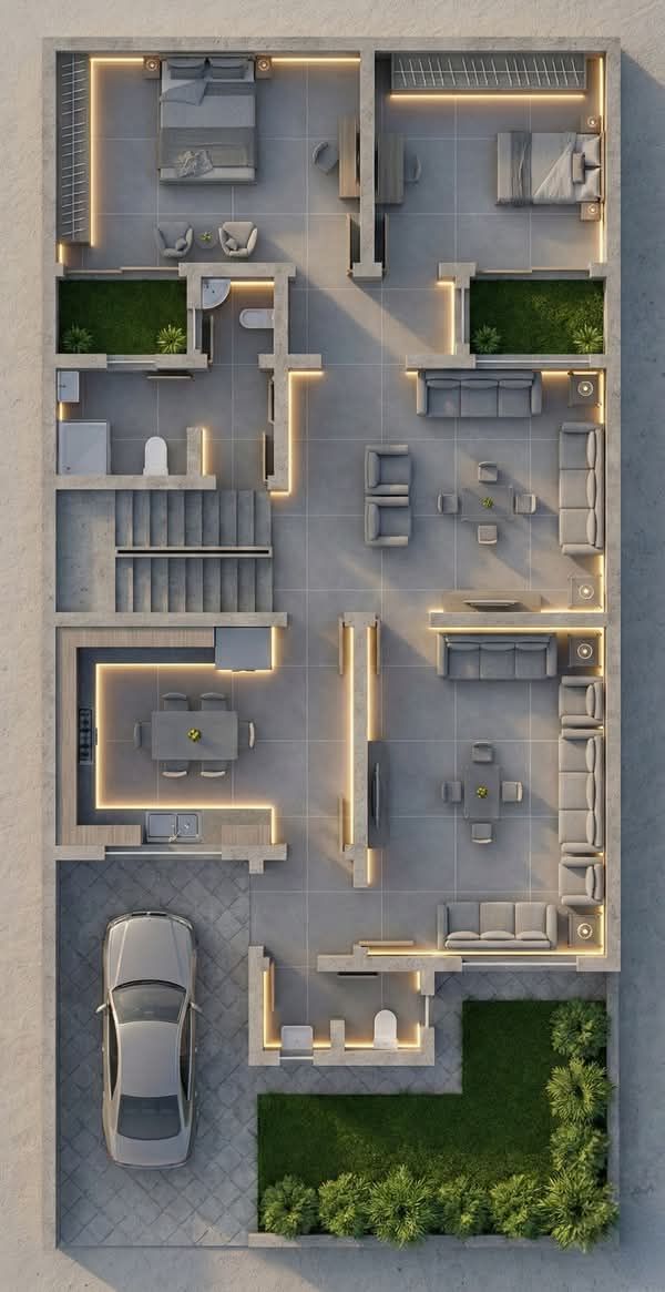 فيلا سكنية معاصرة – تصور معماري ثلاثي الأبعاد بإضاءة LED