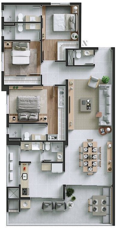 شقة سكنية فاخرة – تصور معماري ثلاثي الأبعاد